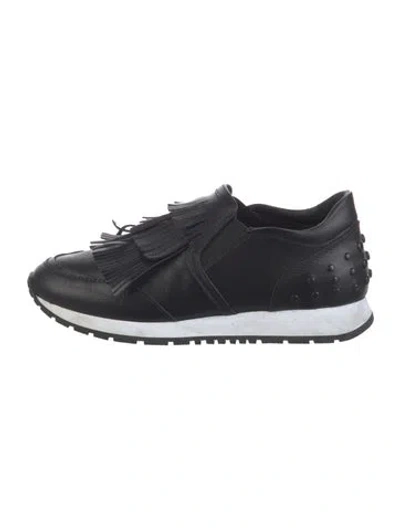 Pre-owned Tod's Leather Fringe Trim Accent Athletic Sneakers In Blue