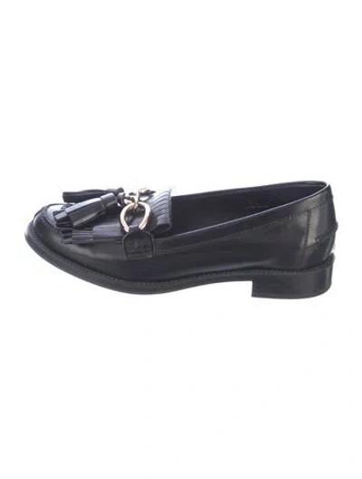 Pre-owned Tod's Leather Fringe Trim Accent Loafers In Blue