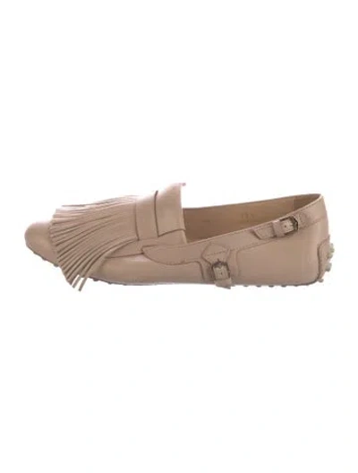Pre-owned Tod's Leather Fringe Trim Accent Loafers In Pink