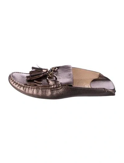 Pre-owned Tod's Leather Fringe Trim Accent Mules In Brown