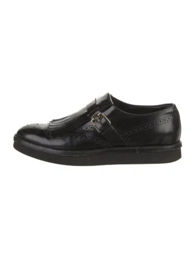 Pre-owned Tod's Leather Fringe Trim Accent Oxfords In Black
