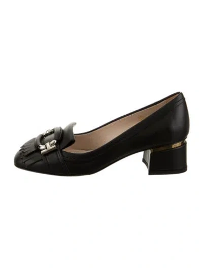 Pre-owned Tod's Leather Fringe Trim Accent Pumps In Black