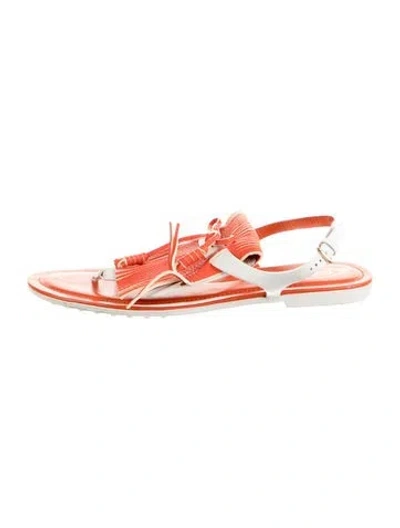 Pre-owned Tod's Leather Fringe Trim Accent Slingback Sandals In Multi