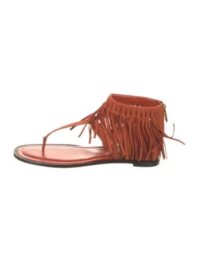 Pre-owned Tod's Leather Fringe Trim Accent Slingback Sandals In Orange