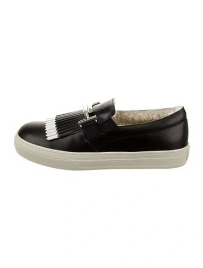 Pre-owned Tod's Leather Fringe Trim Accent Sneakers In Black
