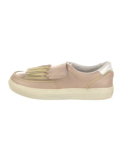 Pre-owned Tod's Leather Fringe Trim Accent Sneakers In Pink