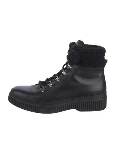 Pre-owned Tod's Leather Fur Trim Boots In Black