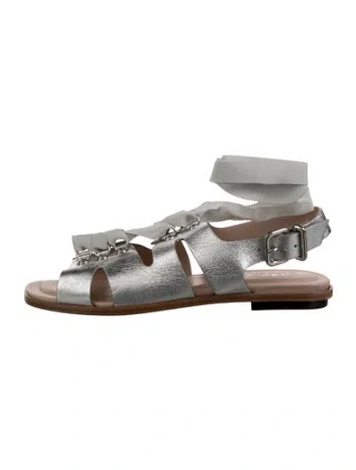 Pre-owned Tod's Leather Gladiator Sandals In Silver