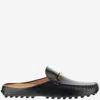Tod's Black Calfskin Slip-on Loafers With Metallic Strap And Rubber Sole In Black