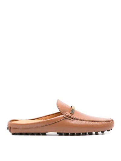 Tod's Leather Gommino Slippers In Sand
