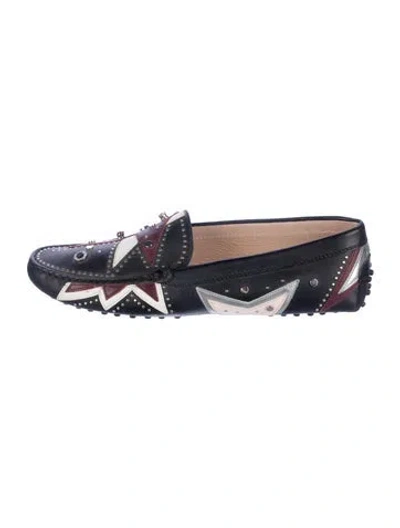 Pre-owned Tod's Leather Graphic Print Loafers In Blue