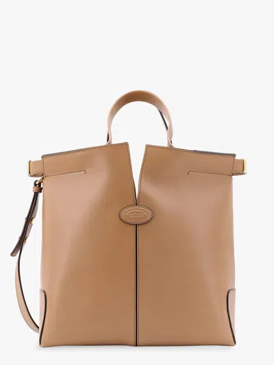 Tod's Leather Handbag With Frontal Logo Patch In Cream