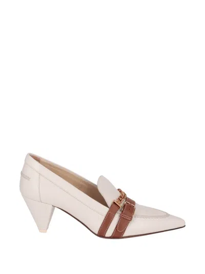 Tod's Leather Heeled Loafers In Neutral