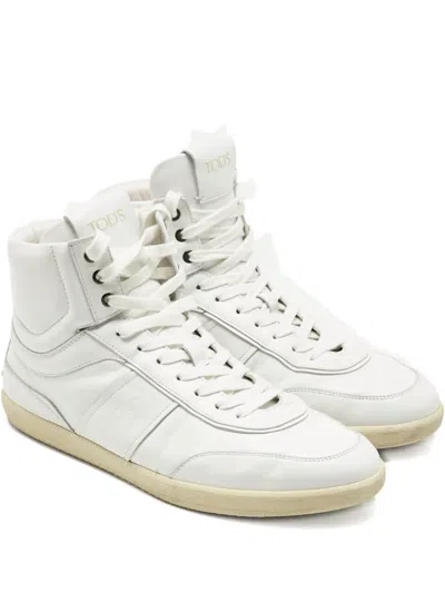 Pre-owned Tod's Leather Hi-top Sneakers In White