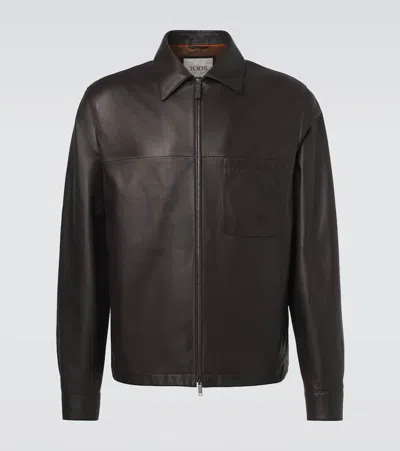 Tod's Leather Jacket In Black