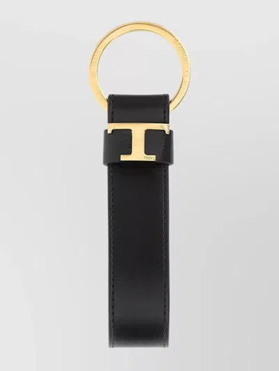 Tod's Leather Keyring With T Detail And Gold-tone Hardware