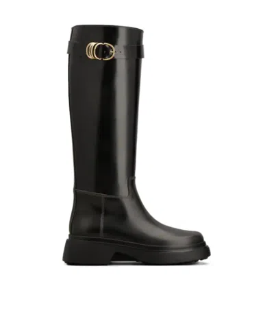 Tod's Leather Knee-high Boots In Gray