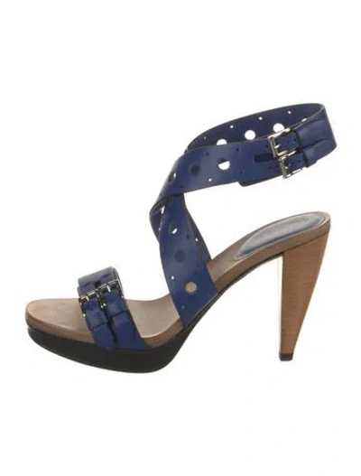 Pre-owned Tod's Leather Lasercut Accents Sandals In Blue