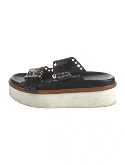 Pre-owned Tod's Leather Lasercut Accents Slides In Black