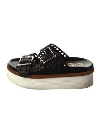 Pre-owned Tod's Leather Lasercut Accents Slides In Black