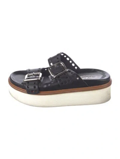 Pre-owned Tod's Leather Lasercut Accents Slides In Black