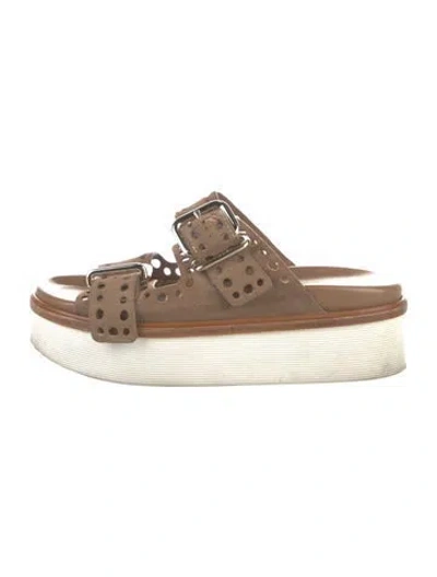 Pre-owned Tod's Leather Lasercut Accents Slides In Neutral