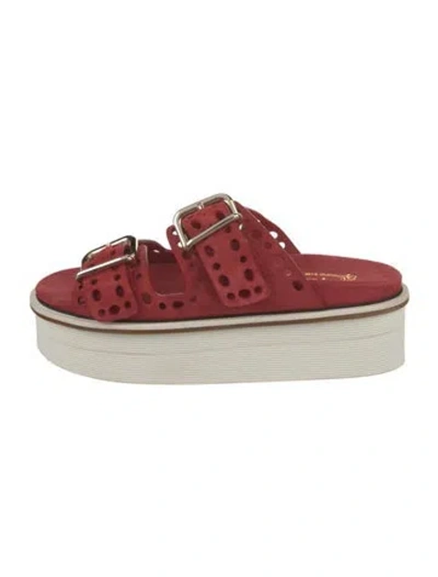 Pre-owned Tod's Leather Lasercut Accents Slides In Red