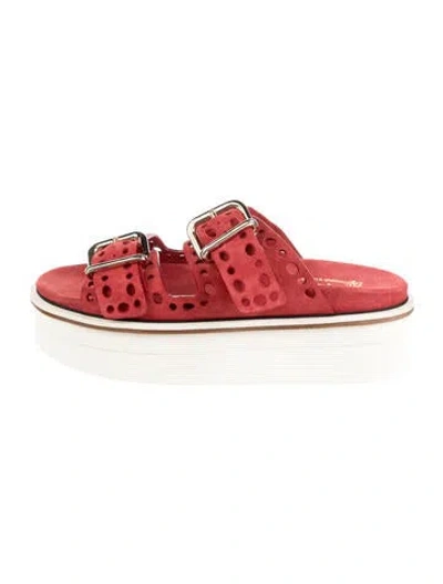 Pre-owned Tod's Leather Lasercut Accents Slides In Red