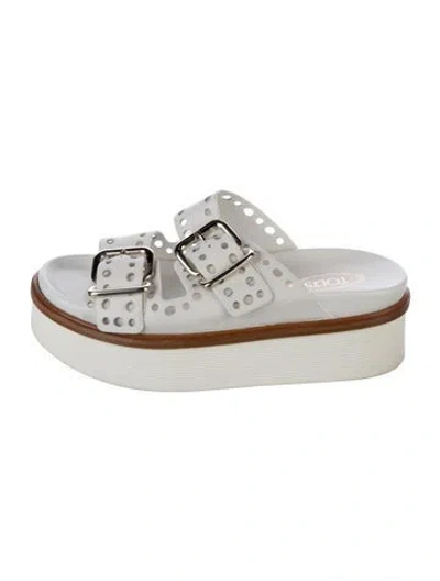 Pre-owned Tod's Leather Lasercut Accents Slides In White