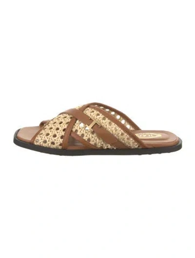 Pre-owned Tod's Leather Leather Trim Embellishment Slides In Brown