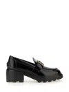 Tod's Shiny Leather Logo Buckle Chunky Loafers In Black