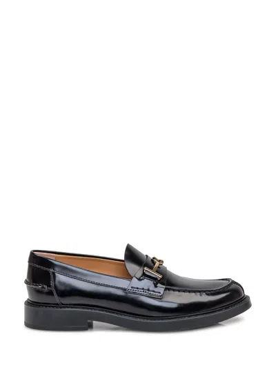 Tod's Penny Bar Leather Loafers With Logo In Black