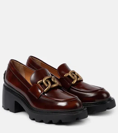 Tod's Leather Chain Casual Loafers In Cuoio Scuro