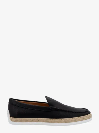Tod's Leather Loafer With Egraved Monogram In Black