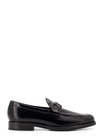 Tod's Leather Loafer With T-timeless Detail In Black