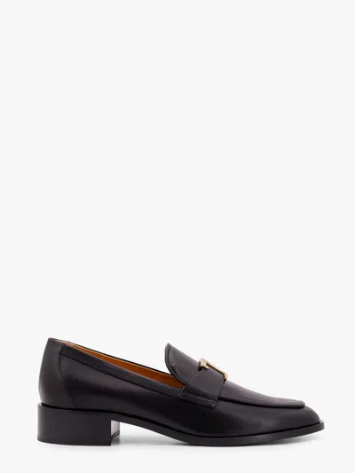Tod's Leather Loafer With T-timeless Metal Logo In Black