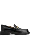 Tod's Leather Loafers With Metal Bar Shoes In Black