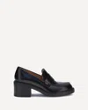 Tod's Leather Block Heel Loafers With Round Toe In Black