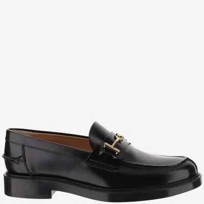 Tod's Penny Bar Leather Loafers With Logo In Black