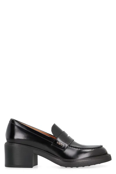 Tod's Leather Loafers In Black