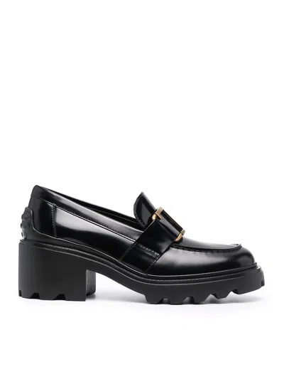 Tod's Black Patent Leather Buckle Loafers In Multi