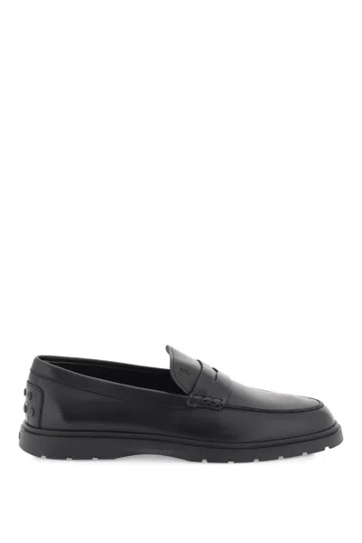 Tod's Leather Loafers In Black