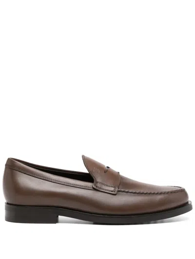 Tod's Leather Loafers In Brown