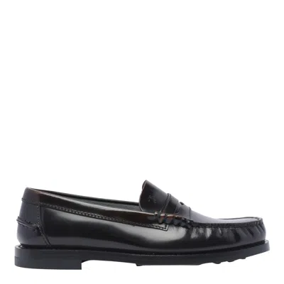 Tod's Leather Penny Strap Loafers In Black