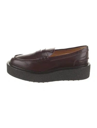 Pre-owned Tod's Leather Loafers In Burgundy