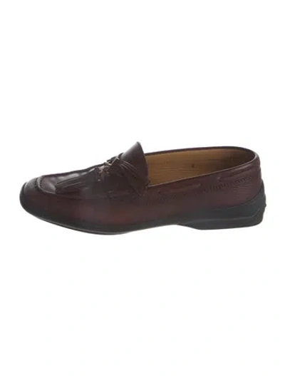 Pre-owned Tod's Leather Loafers In Burgundy