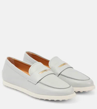 Tod's Leather Loafers In Grey