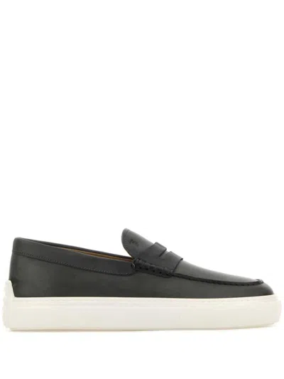 Tod's Leather Loafers With Penny Strap Detail In Grey