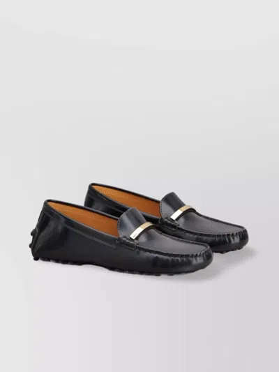 Tod's Leather Loafers Metal Detail In Grey