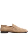 Tod's Suede Almond Toe Loafers With Tonal Stitching In Neutrals